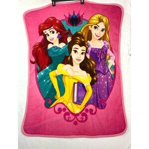 Disney Princess Ariel Belle Rapunzel Pink Plush Fleece Throw Blanket 36x50